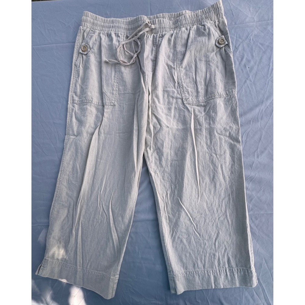 Westbound Womens Oatmeal Beige Linen Blend Cropped Drawstring Pants Size Large